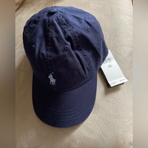 Polo Ralph Lauren Navy Blue Baseball Hat with light blue logo 100% Authentic